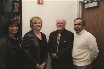 PANEL PRESENTATION for Leadership Mendocino on the overview of Mendocino County Health and Human Services system are (left to right):  Gwen Matthews, CEO, UVMC; Linnea Hunter, CEO, MCHC; Frederick Rundlet, Executive Director, Consolidated Tribal Health Project; and James Diaz, D.C.